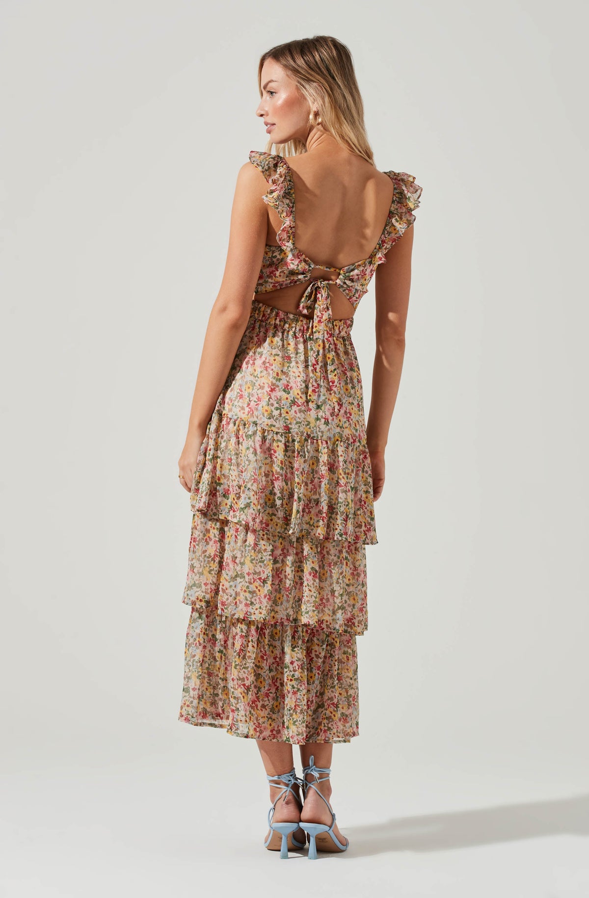 Tie Back Ruffle Floral Maxi Dress