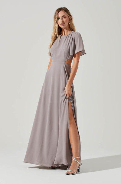 Katrina Flutter Sleeve Back Cutout Maxi Dress