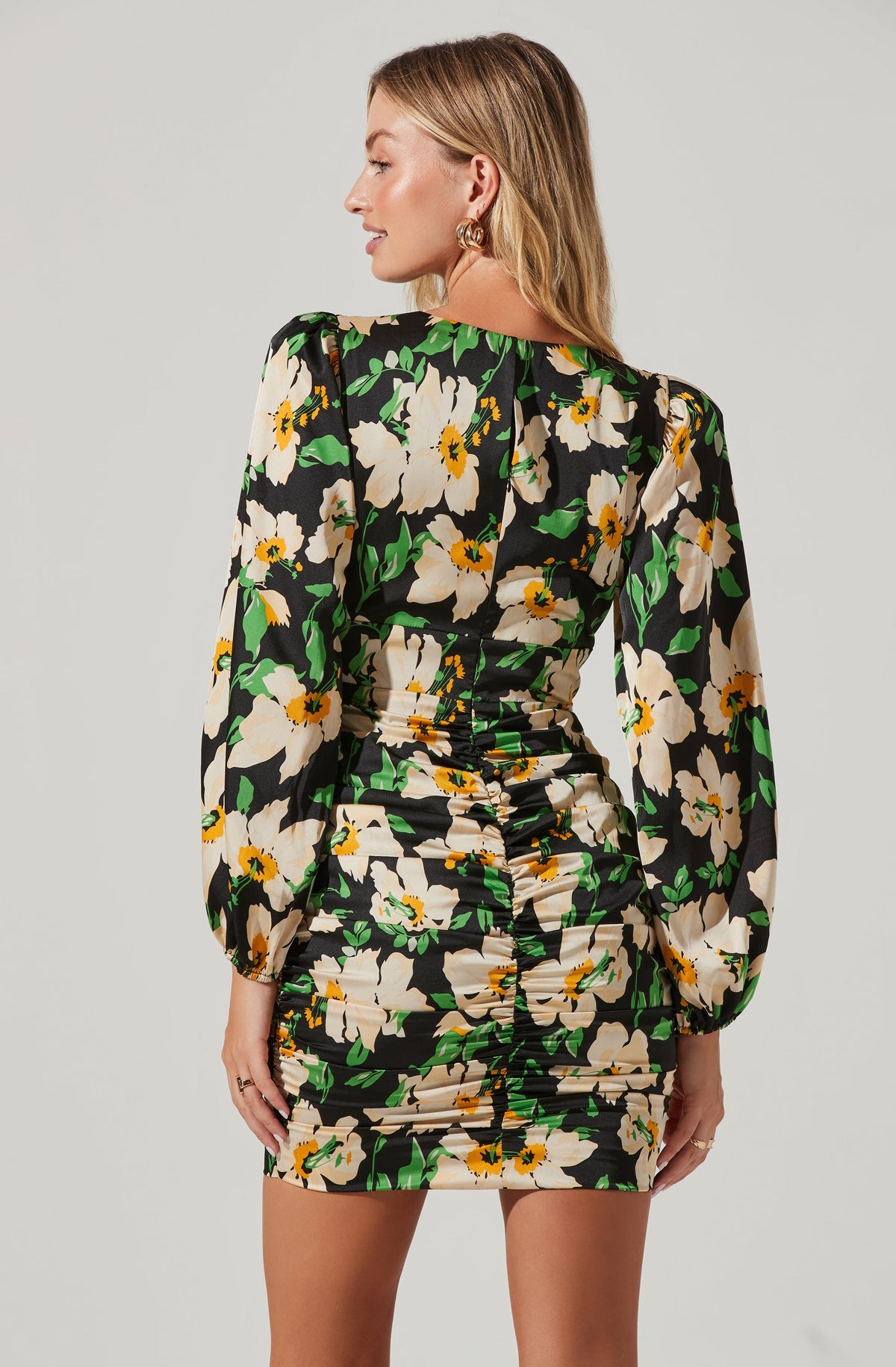 Floral ruched best sale mini dress