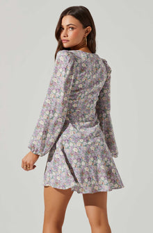 Floral Long Sleeve Side Tie V Neck Mini Dress – ASTR The Label