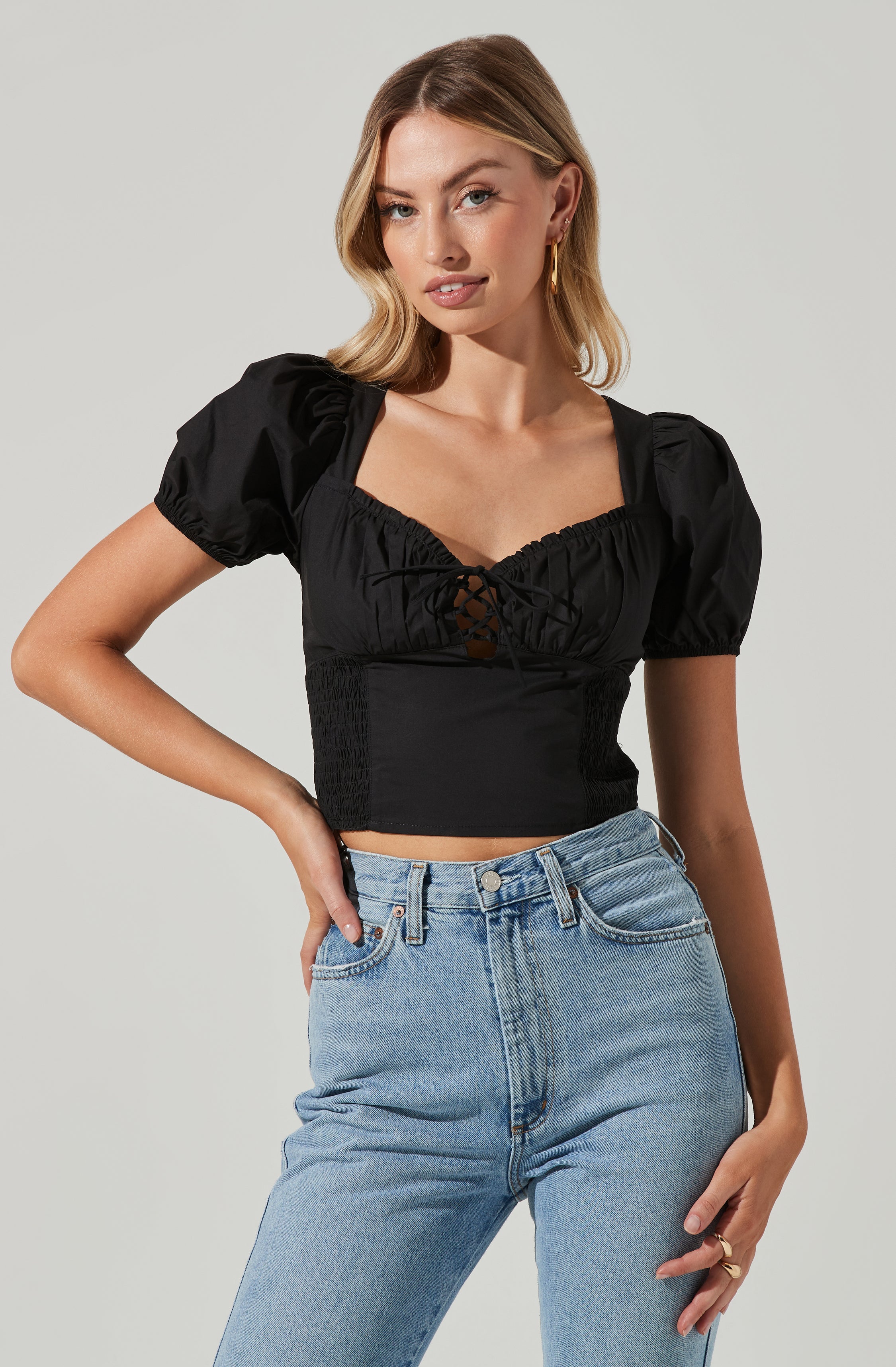 Poplin Lace Up Puff Sleeve Top – ASTR The Label