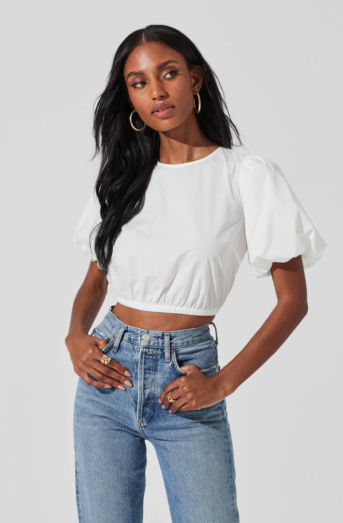 Puff sleeve poplin discount top