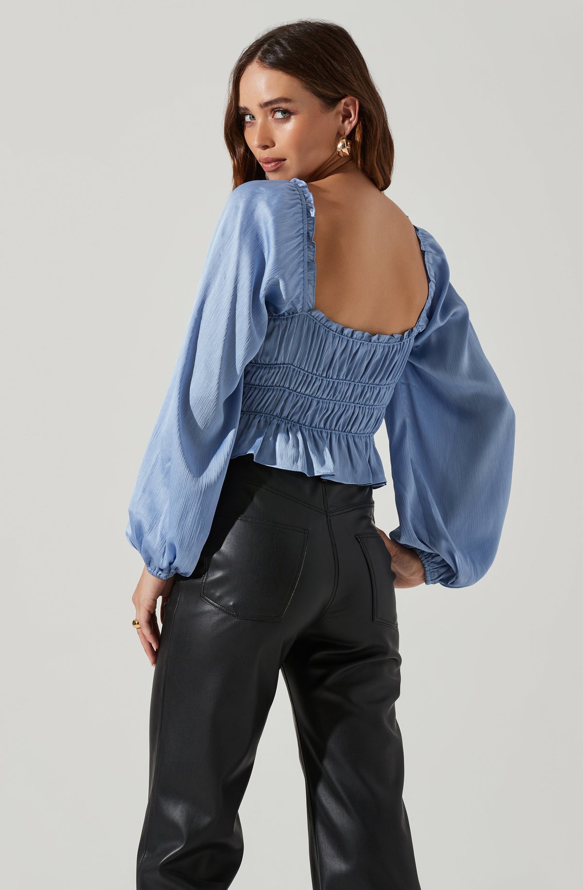 Viona black - sheer lace blouse with long bell sleeves